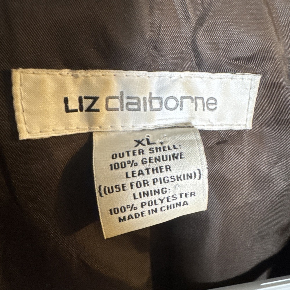 VTG Liz Claiborne Brown Suede Leather Jacket Women XL Snap Distressed Utility - Picture 2 of 8